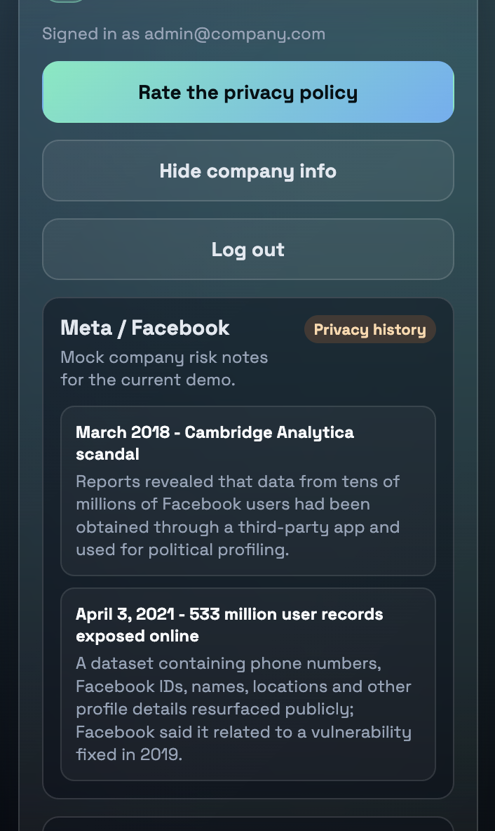 Screenshot: Browser extension