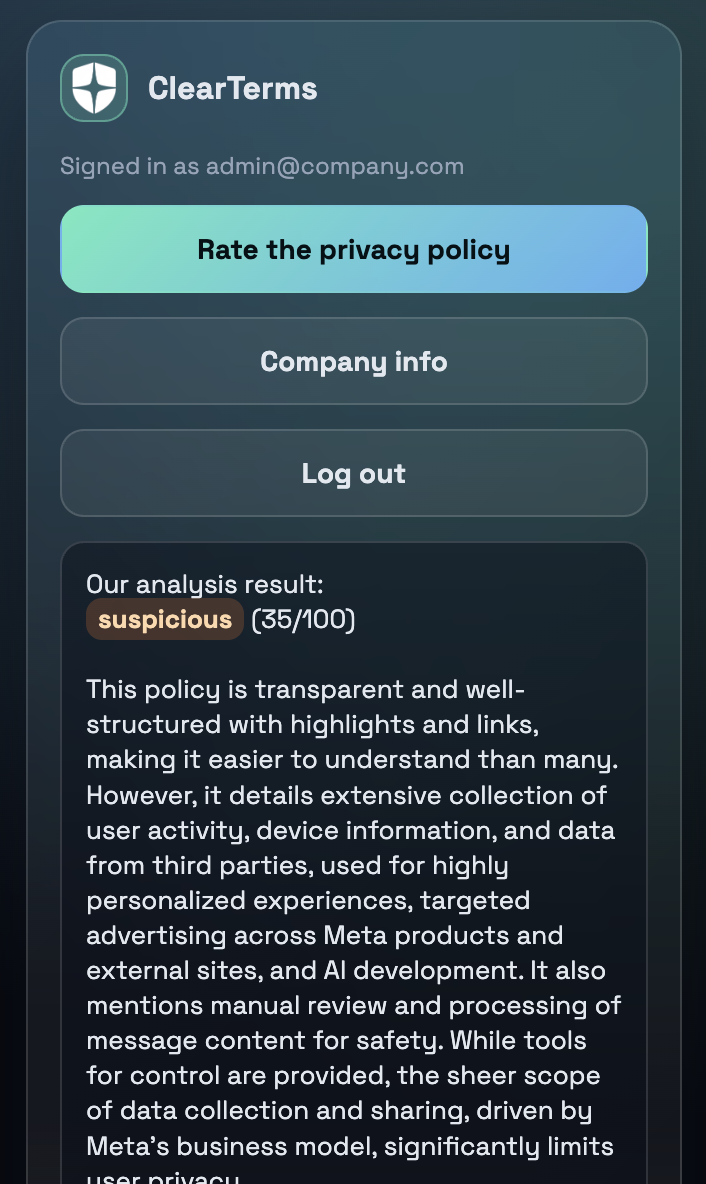 Screenshot: Browser extension