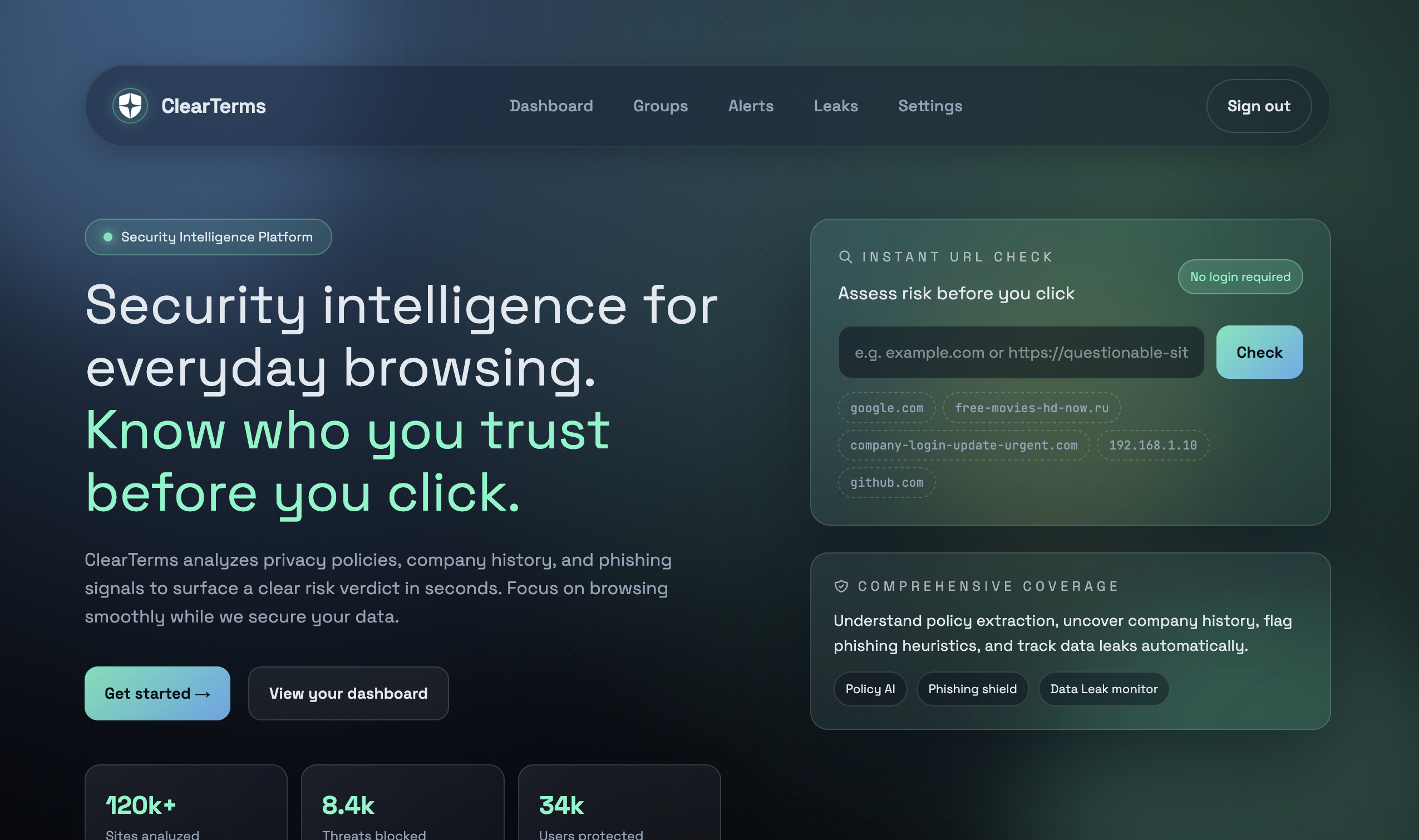 Screenshot: Frontend dashboard