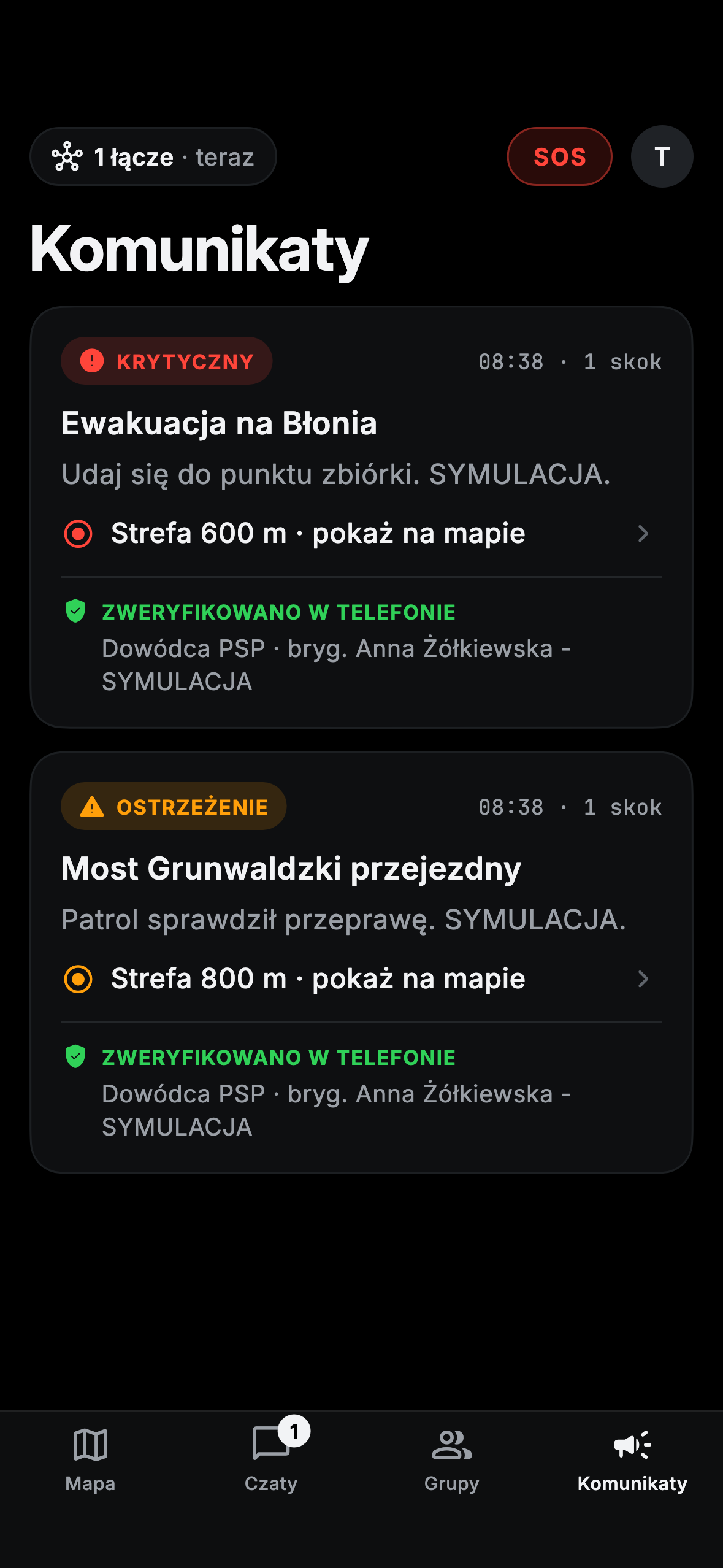 Screenshot: alerts list