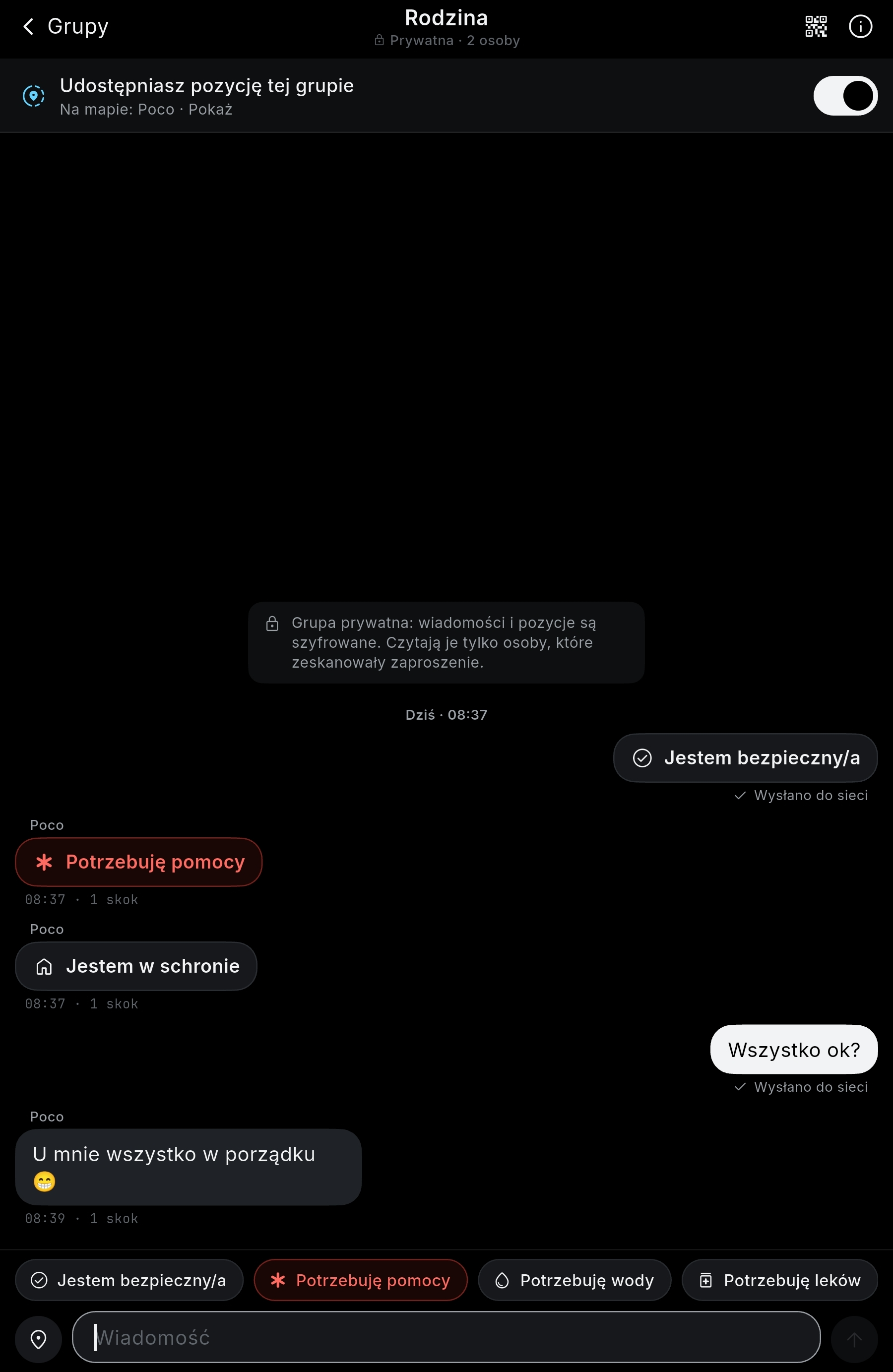 Screenshot: private group