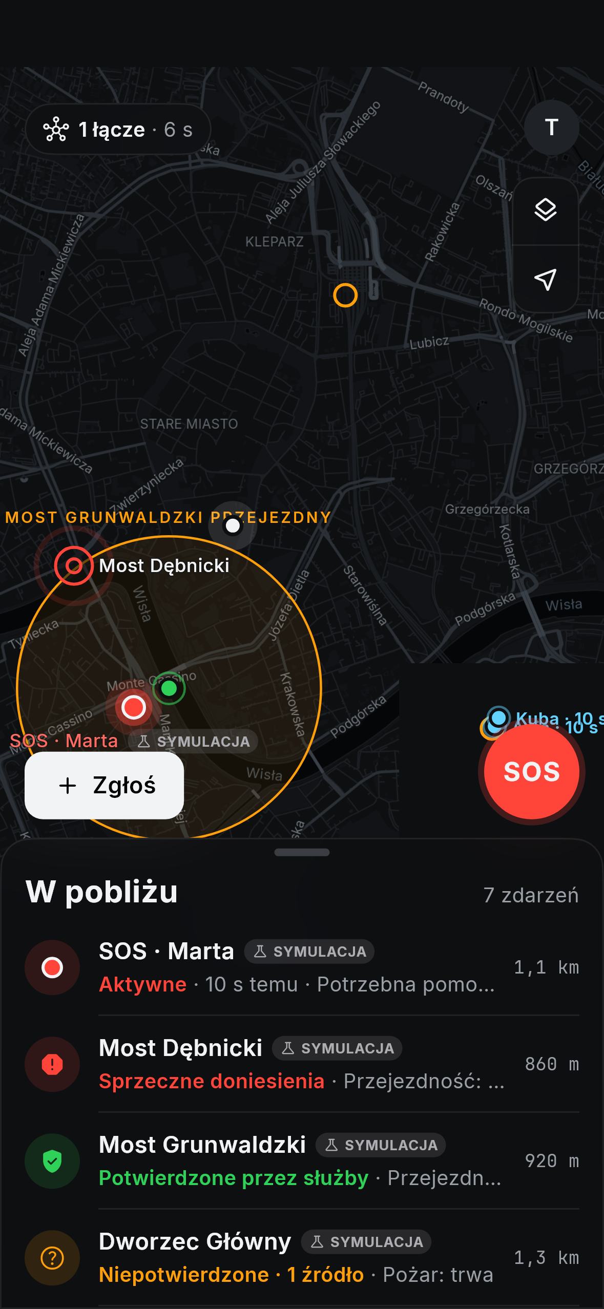 Screenshot: map with nearby events